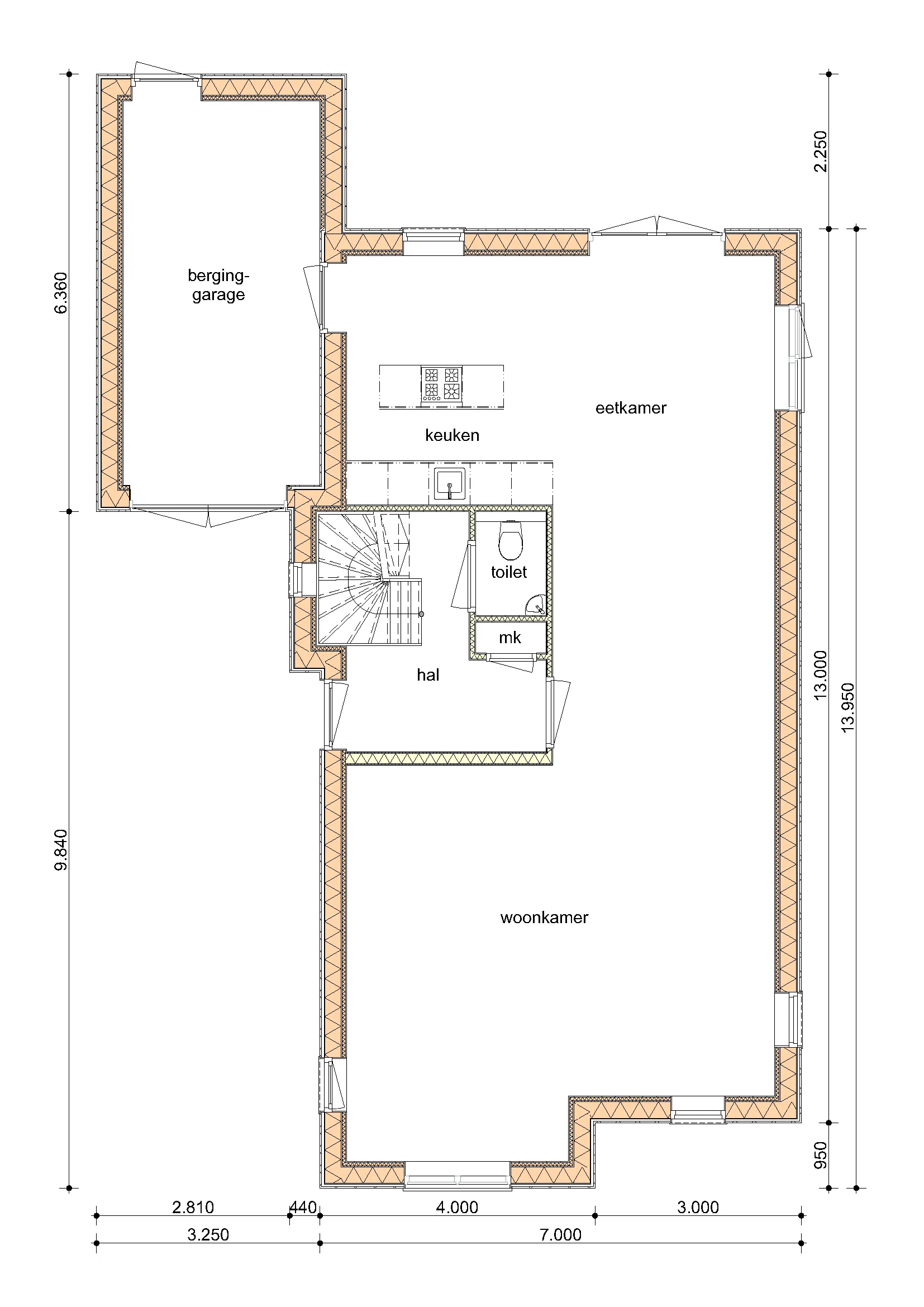Plattegrond Begane grond van De Eik