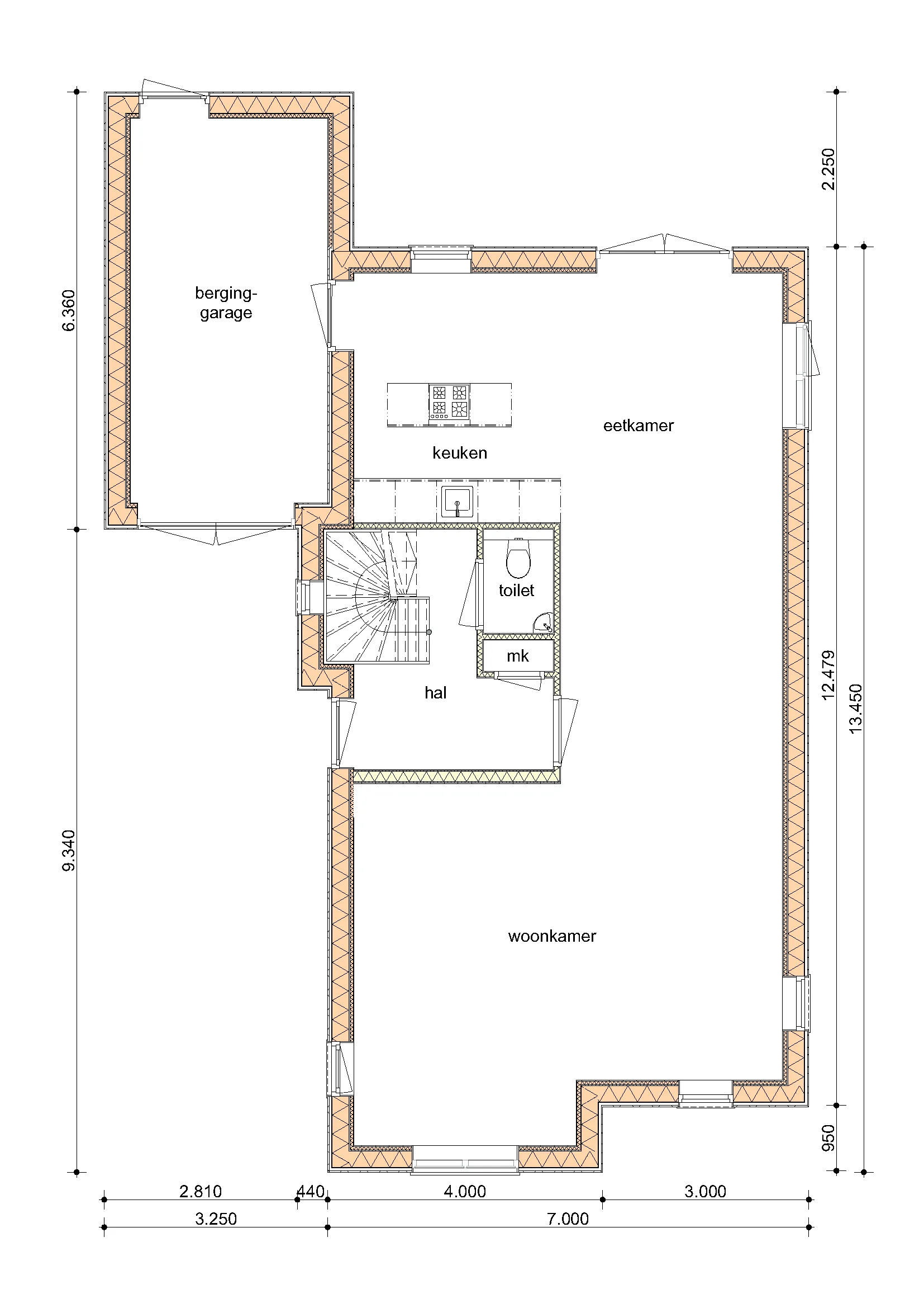 Plattegrond Begane grond van De Eik
