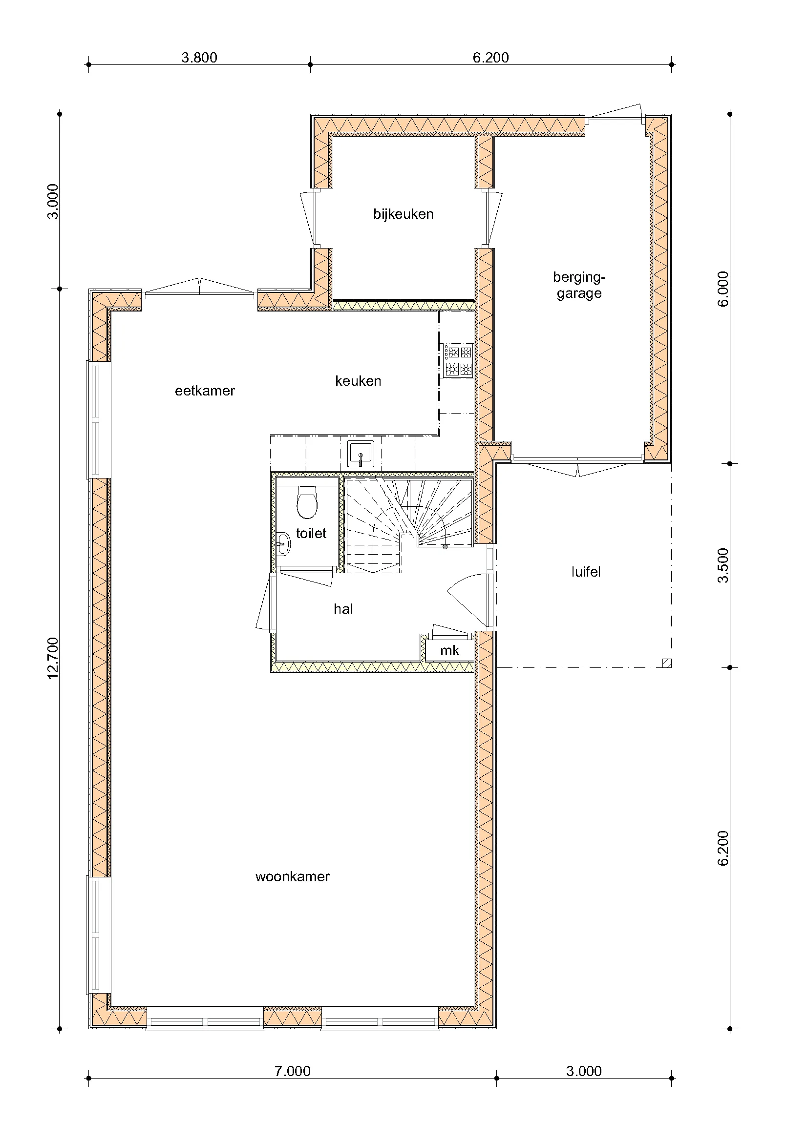 Plattegrond Begane grond van De Wilg