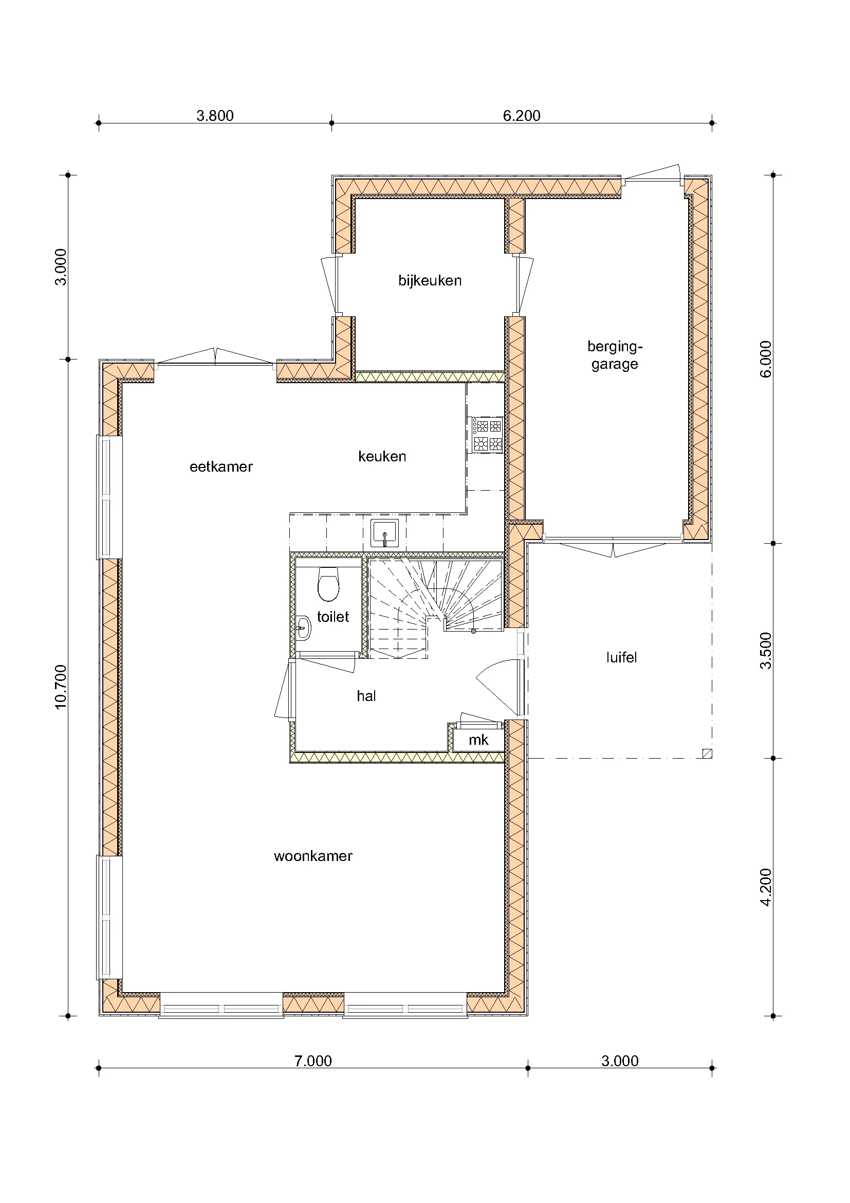 Plattegrond Begane grond van De Wilg
