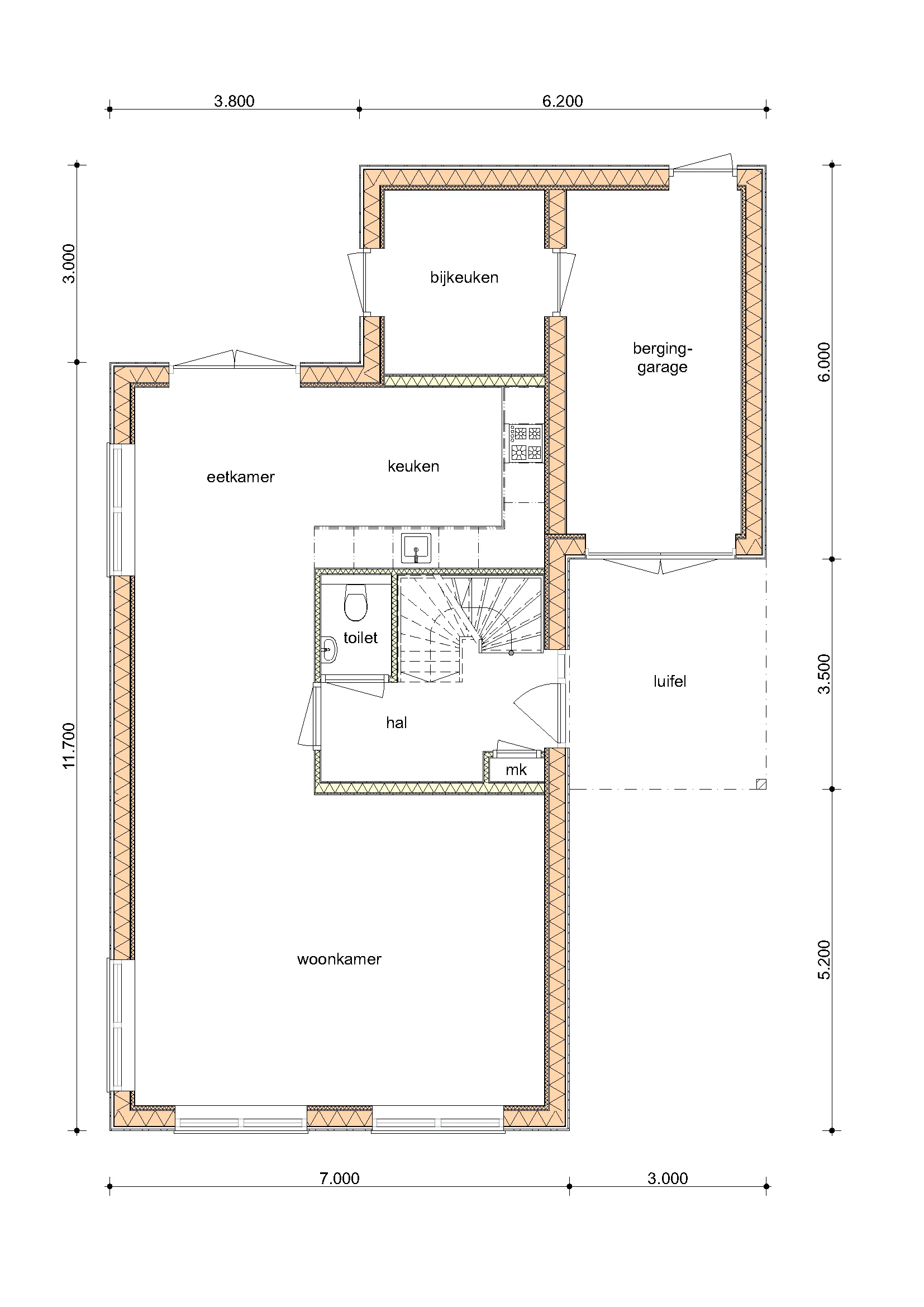 Plattegrond Begane grond van De Wilg