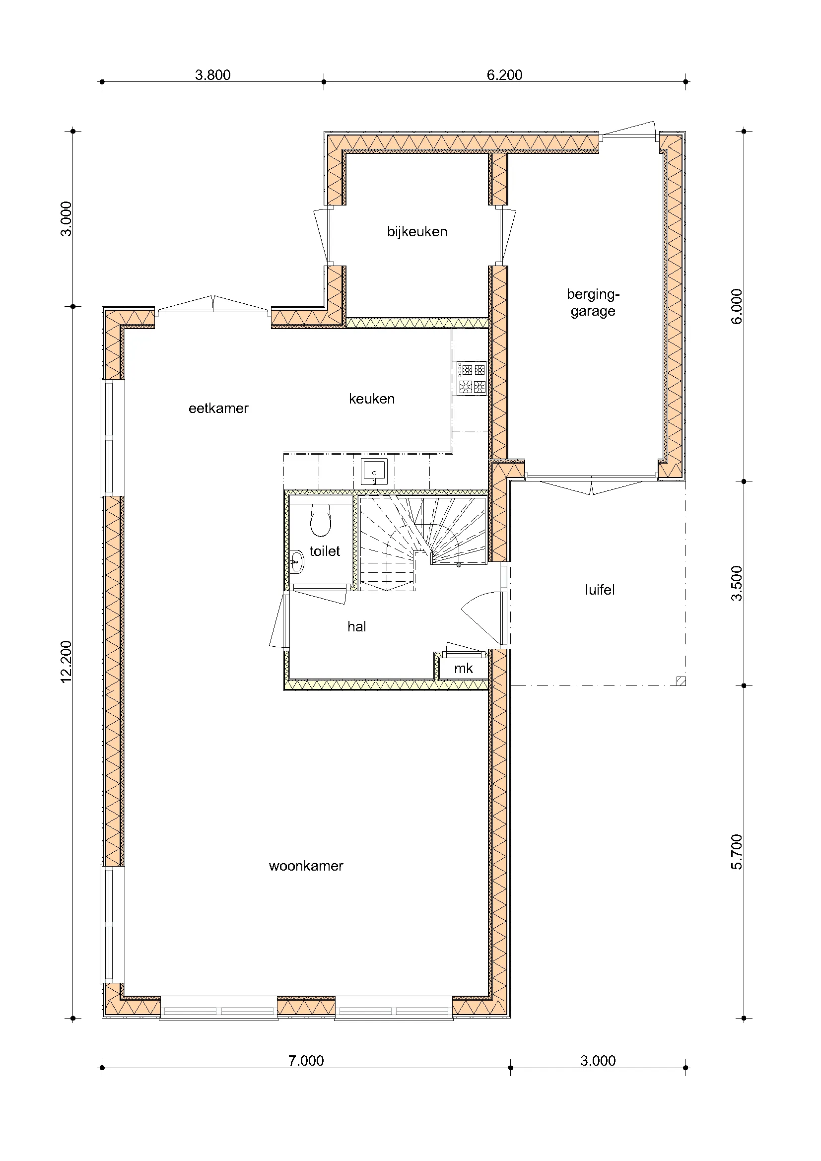 Plattegrond Begane grond van De Wilg