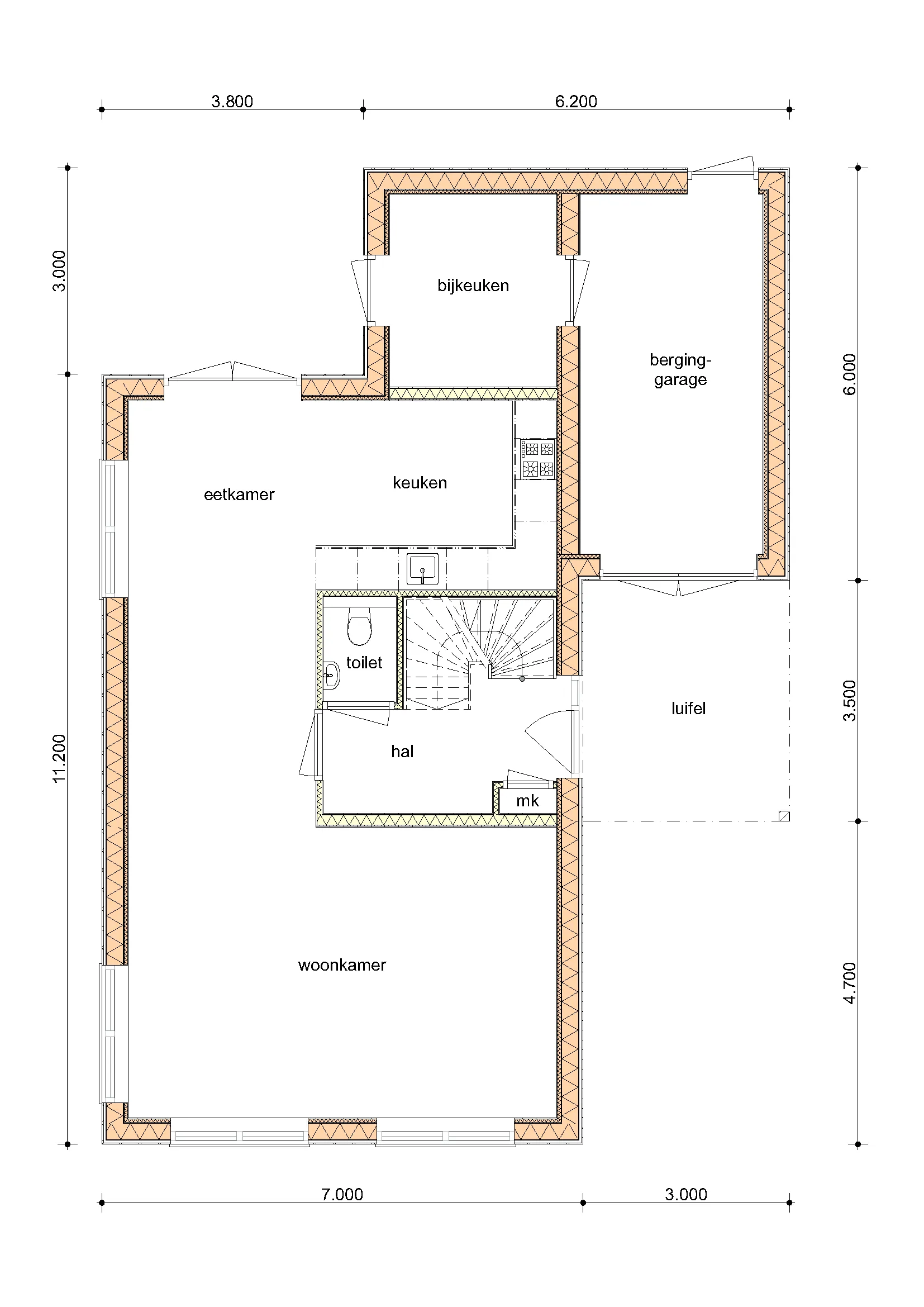 Plattegrond Begane grond van De Wilg